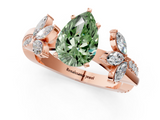 Rose gold Fancy Green Pear  Diamond Floral Vine Solitaire Engagement Ring_4