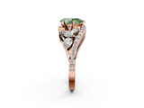 Rose gold Fancy Green Pear  Diamond Halo Ring with Marquise and Pavé Band in Prong Setting_52