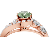Rose gold Fancy Green Pear  Diamond Halo Ring with Marquise and Pavé Band in Prong Setting_54