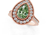 Rose gold Fancy Green Pear  Diamond Halo Ring with Milgrain Frame and Pavé Band_77
