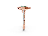 Rose gold Fancy Green Pear  Diamond Halo Ring with Milgrain Frame and Pavé Band_78