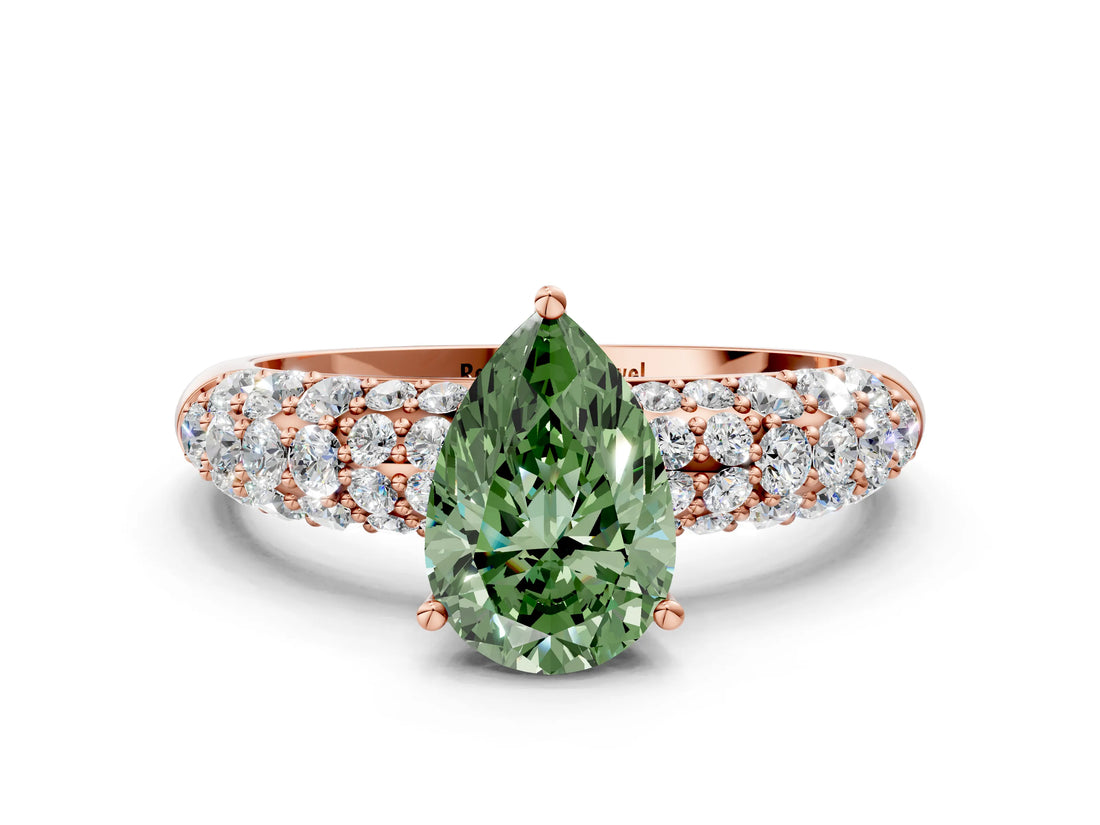 Rose gold Fancy Green Pear  Diamond Pavé Band Solitaire Ring with Four-Prong Setting_49