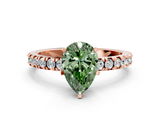 Rose gold Fancy Green Pear  Diamond Pavé Band Solitaire with Four-Prong Setting_201