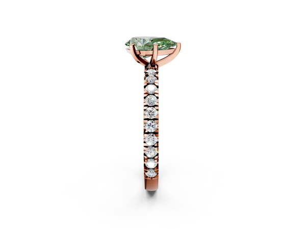 Rose gold Fancy Green Pear  Diamond Pavé Band Solitaire with Four-Prong Setting