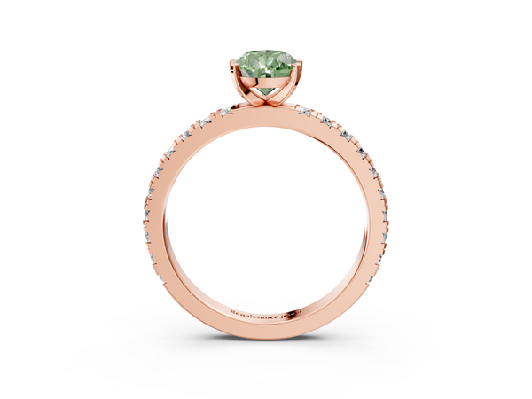 Rose gold Fancy Green Pear  Diamond Pavé Band Solitaire with Four-Prong Setting