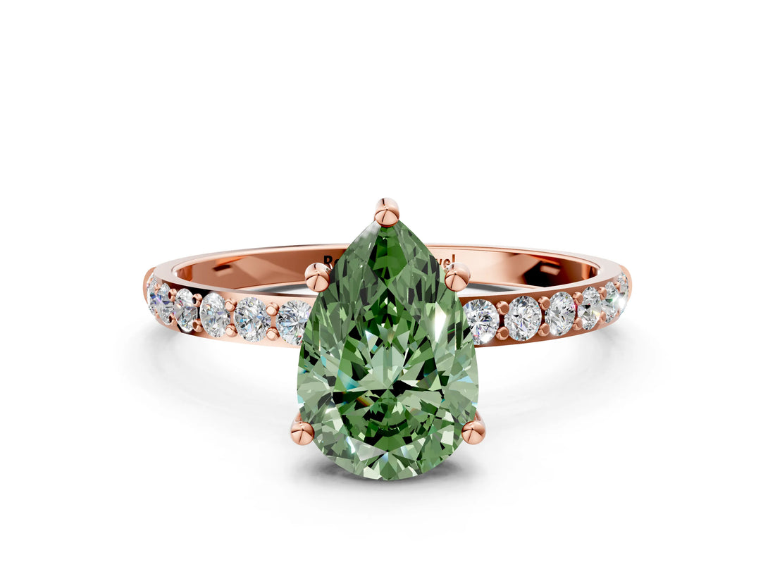Rose gold Fancy Green Pear  Diamond Pavé Band with Six-Prong Setting_48