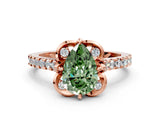 Rose gold Fancy Green Pear  Diamond Pave Band with Floral Prong Setting_27