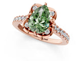 Rose gold Fancy Green Pear  Diamond Pave Band with Floral Prong Setting_28