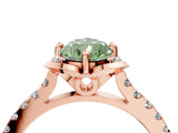 Rose gold Fancy Green Pear  Diamond Pave Band with Floral Prong Setting_31