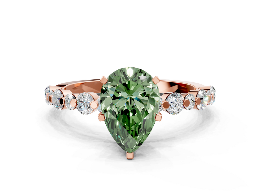 Rose gold Fancy Green Pear  Diamond Prong Set Engagement Ring with Pave Band_187