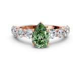 Rose gold Fancy Green Pear  Diamond Prong Setting with Side Stones on a Pave Band_125