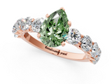 Rose gold Fancy Green Pear  Diamond Prong Setting with Side Stones on a Pave Band_126