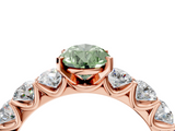 Rose gold Fancy Green Pear  Diamond Prong Setting with Side Stones on a Pave Band_129