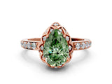 Rose gold Fancy Green Pear  Diamond Solitaire Ring with Shared Prong Pavé Band_54