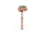 Rose gold Fancy Green Pear  Diamond Solitaire Ring with Shared Prong Pavé Band_56