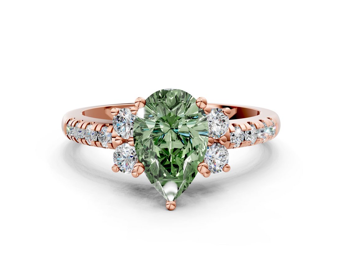 Rose gold Fancy Green Pear  Diamond Three-Stone Pave Band with Four-Prong Setting_20