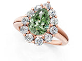Rose gold Fancy Green Pear  Halo Cluster Diamond Engagement Ring with Prong Setting and Polished Band_52