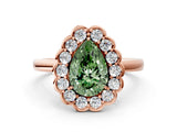 Rose gold Fancy Green Pear  Halo Cluster Diamond Engagement Ring with Solitaire Band and Prong Setting_48