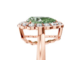 Rose gold Fancy Green Pear  Halo Cluster Diamond Engagement Ring with Solitaire Band and Prong Setting_53