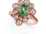 Rose gold Fancy Green Pear  Halo Diamond Cluster Engagement Ring with Milgrain Bezel Setting and Solitaire Band_28