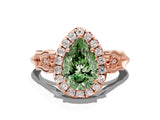 Rose gold Fancy Green Pear  Halo Diamond Engagement Ring with Filigree Band and Four-Prong Setting_81