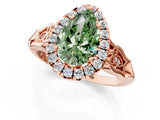 Rose gold Fancy Green Pear  Halo Diamond Engagement Ring with Filigree Band and Four-Prong Setting_82