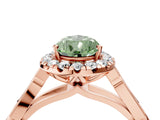 Rose gold Fancy Green Pear  Halo Diamond Engagement Ring with Filigree Band and Four-Prong Setting_85