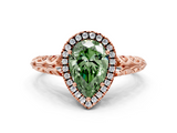Rose gold Fancy Green Pear  Halo Diamond Engagement Ring with Intricate Filigree Band and Four-Prong Setting_54