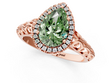 Rose gold Fancy Green Pear  Halo Diamond Engagement Ring with Intricate Filigree Band and Four-Prong Setting_55