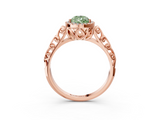 Rose gold Fancy Green Pear  Halo Diamond Engagement Ring with Intricate Filigree Band and Four-Prong Setting_57