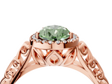 Rose gold Fancy Green Pear  Halo Diamond Engagement Ring with Intricate Filigree Band and Four-Prong Setting_58