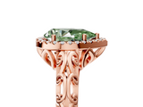 Rose gold Fancy Green Pear  Halo Diamond Engagement Ring with Intricate Filigree Band and Four-Prong Setting_59