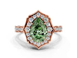 Rose gold Fancy Green Pear  Halo Diamond Engagement Ring with Milgrain Band and Four-Prong Setting_36