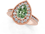 Rose gold Fancy Green Pear  Halo Diamond Engagement Ring with Milgrain Pave Band and Four-Prong Setting_38