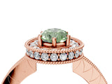 Rose gold Fancy Green Pear  Halo Diamond Engagement Ring with Milgrain Pave Band and Four-Prong Setting_41