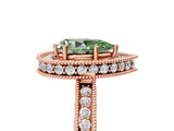 Rose gold Fancy Green Pear  Halo Diamond Engagement Ring with Milgrain Pave Band and Four-Prong Setting_42