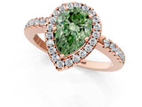 Rose gold Fancy Green Pear  Halo Diamond Engagement Ring with Pavé Band and Four-Prong Setting_94