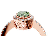 Rose gold Fancy Green Pear  Halo Diamond Engagement Ring with Pavé Band and Four-Prong Setting_97