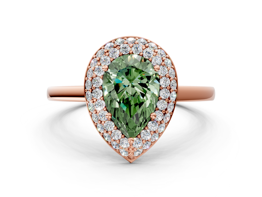 Rose gold Fancy Green Pear  Halo Diamond Engagement Ring with Solitaire Band and Four-Prong Setting_20