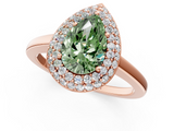 Rose gold Fancy Green Pear  Halo Diamond Engagement Ring with Solitaire Band and Four-Prong Setting_21