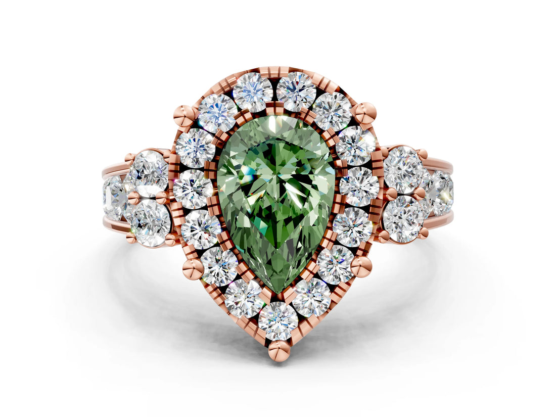 Rose gold Fancy Green Pear  Halo Diamond Engagement Ring with Split Shank and Four-Prong Setting_43