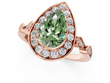 Rose gold Fancy Green Pear  Halo Diamond Engagement Ring with Twisted Band and Four-Prong Setting 1