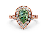 Rose gold Fancy Green Pear  Halo Diamond Engagement Ring with Twisted Band and Four-Prong Setting