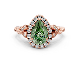 Rose gold Fancy Green Pear  Halo Diamond Engagement Ring with Vintage-Inspired Band and Four-Prong Setting_3