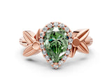 Rose gold Fancy Green Pear  Halo Diamond Floral Band with Four-Prong Setting_55