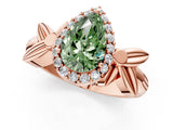 Rose gold Fancy Green Pear  Halo Diamond Floral Band with Four-Prong Setting_56