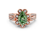 Rose gold Fancy Green Pear  Halo Diamond Floral Split Shank Engagement Ring