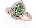Rose gold Fancy Green Pear  Halo Diamond Pavé Band Ring with Prong Setting_21