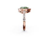 Rose gold Fancy Green Pear  Halo Diamond Pavé Band Ring with Prong Setting_22