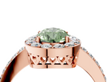 Rose gold Fancy Green Pear  Halo Diamond Pavé Band Ring with Prong Setting_24